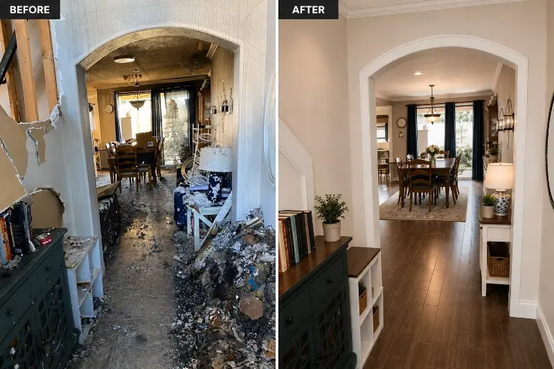 Before and after: fire-damaged entryway repair